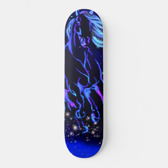 Blaues Pferd auf der Starry Night Skateboard (Vorderseite)