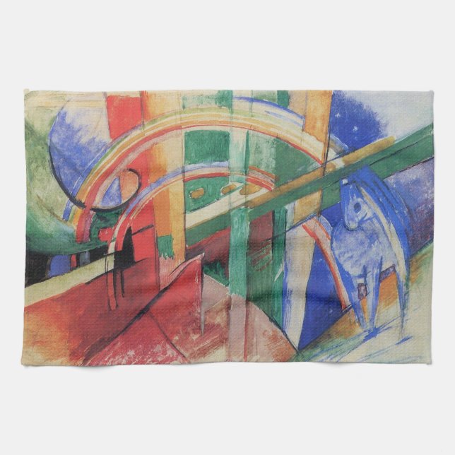 Blaues Pferd mit Regenbogen von Franz Marc Geschirrtuch (Horizontal)