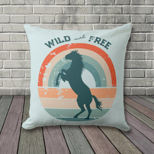 Blaues Pferd Rainbow Retro Wildfrei Kissen