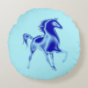 Blaues Pferd - Rundkissen für Ihre Farbe Rundes Kissen