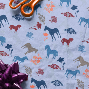 Blaues Pferd und Blume Seidenpapier