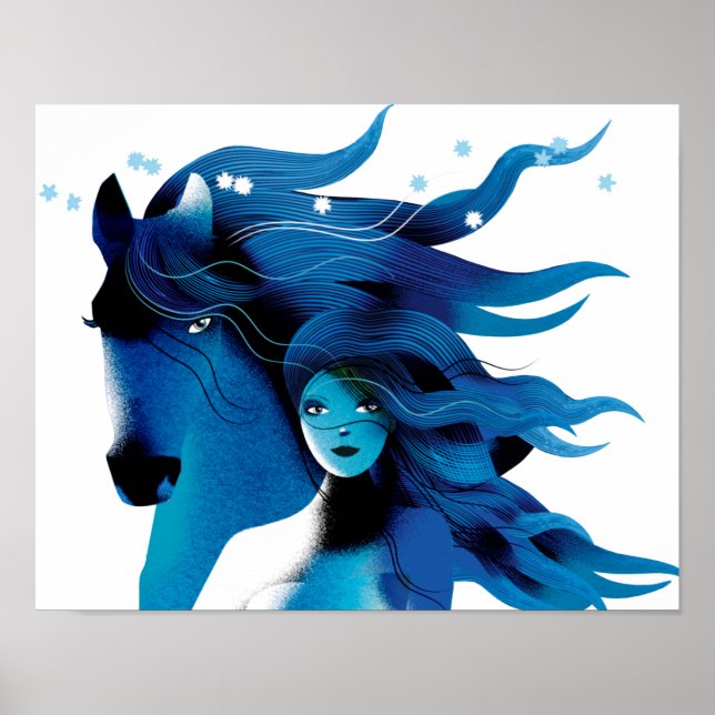 Blaues Pferd und ein Girl Poster (Vorne)