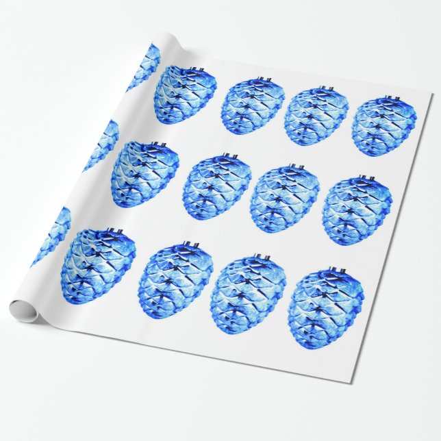 Blaues Pinecones Wrapping Paper Geschenkpapier (Ungerollt)