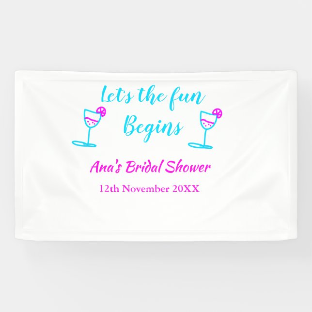Blaues pinkfarbenes Brautparty Banner (Horizontal)