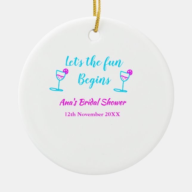 Blaues pinkfarbenes Brautparty Keramik Ornament (Vorne)