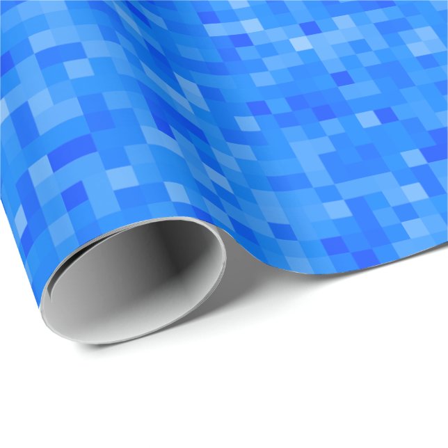 Blaues Pixel-Mosaik-Packpapier Geschenkpapier (Rolleneckpunkt)