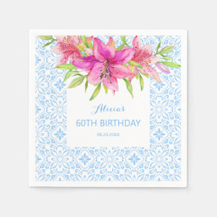 Blaues Portugiesisches Azulejo Tiles Lily Birthday Serviette