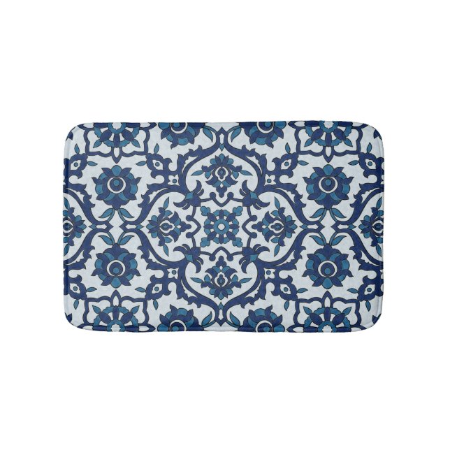 Blaues portugiesisches Azulejos Floral Tile-Muster Badematte (Vorderseite)