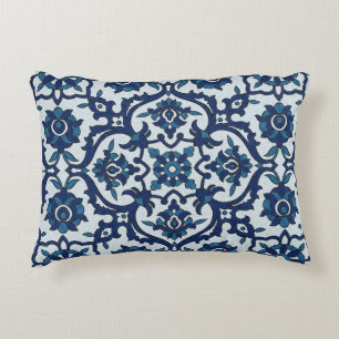Blaues portugiesisches Azulejos Floral Tile-Muster Dekokissen