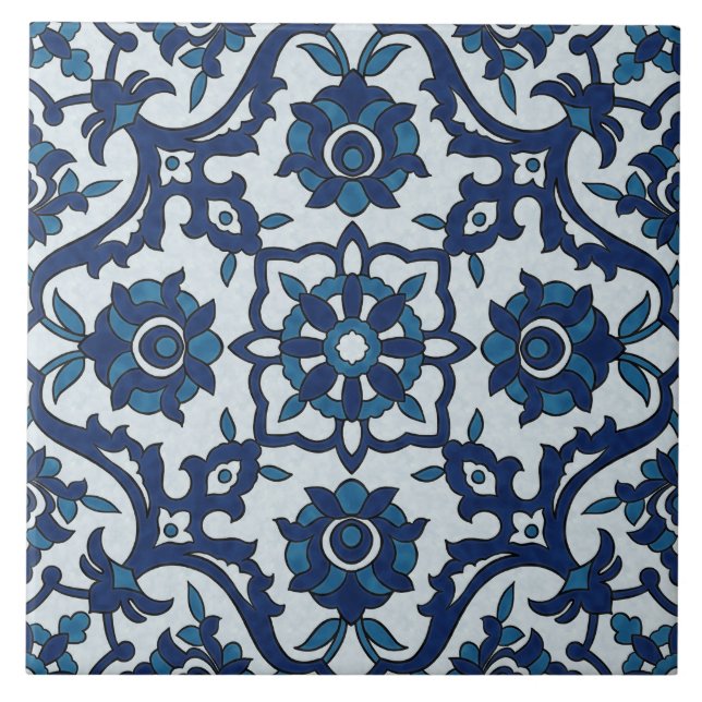 Blaues portugiesisches Azulejos Floral Tile-Muster Fliese (Vorderseite)
