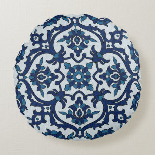 Blaues portugiesisches Azulejos Floral Tile-Muster Rundes Kissen