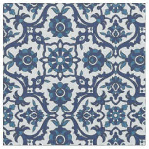 Blaues portugiesisches Azulejos Floral Tile-Muster Stoff