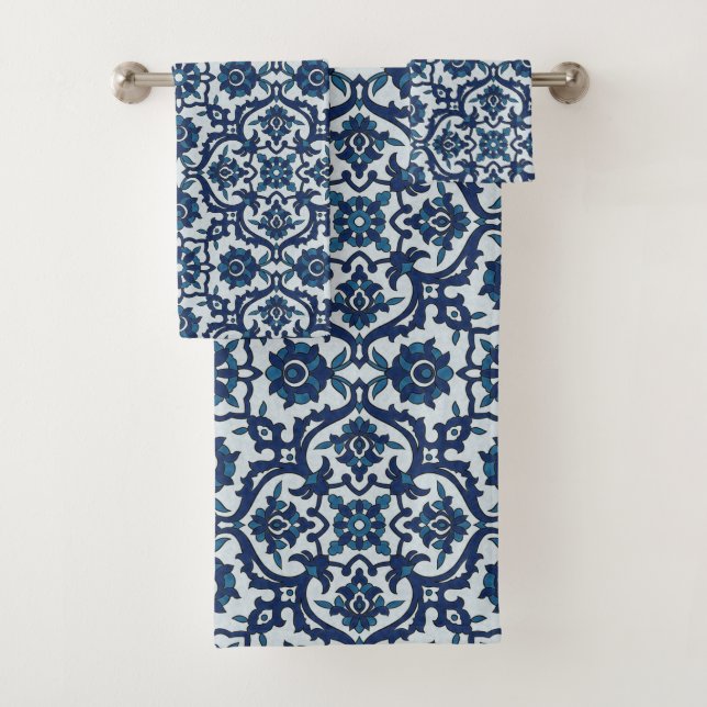 Blaues portugiesisches Azulejos-Muster Badhandtuch Set (Insitu)