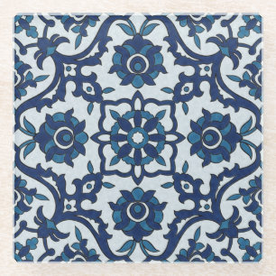 Blaues portugiesisches Azulejos-Muster Glasuntersetzer