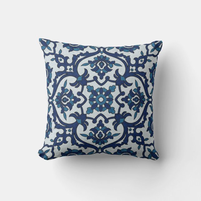 Blaues portugiesisches Azulejos-Muster Kissen (Vorderseite)