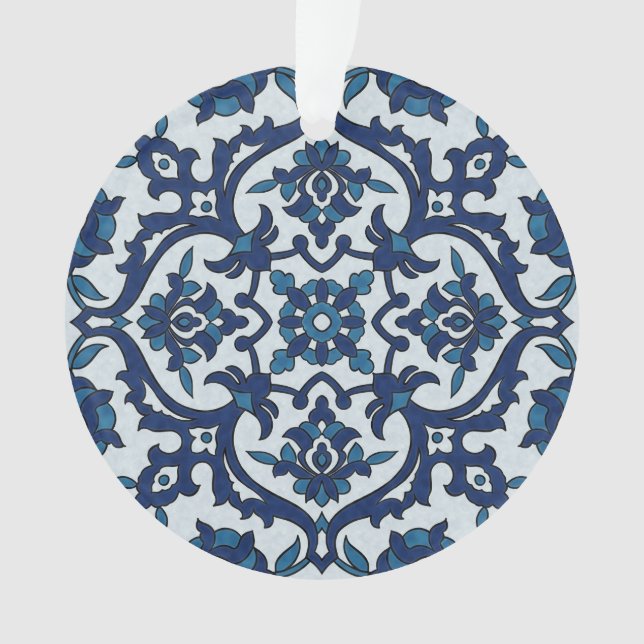 Blaues portugiesisches Azulejos-Muster Ornament (Vorderseite)