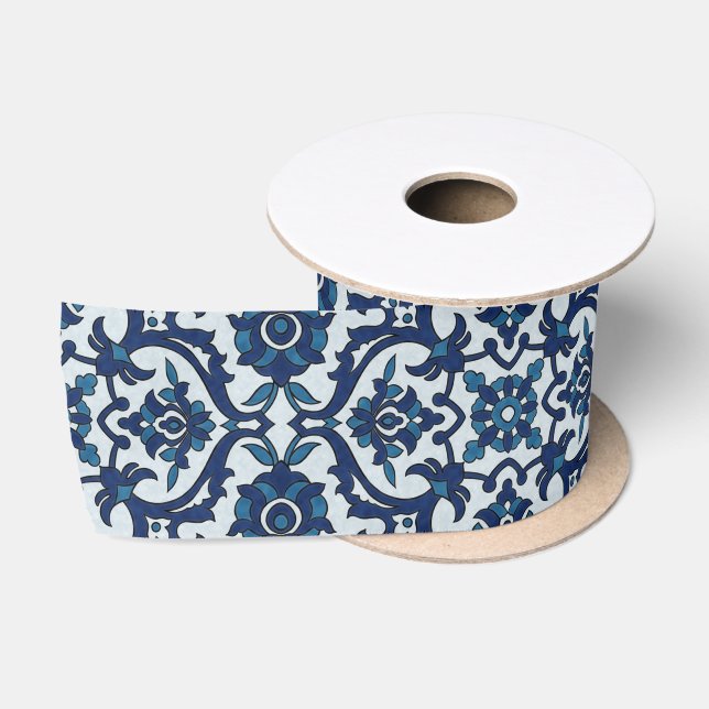 Blaues portugiesisches Azulejos-Muster Satinband (Spule)
