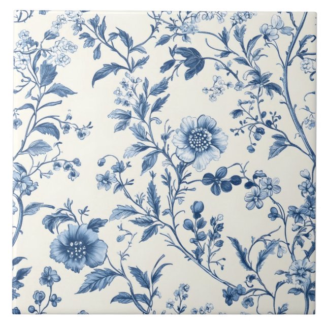 Blaues Portugiesisches Blumenmuster Fliese (Vorderseite)
