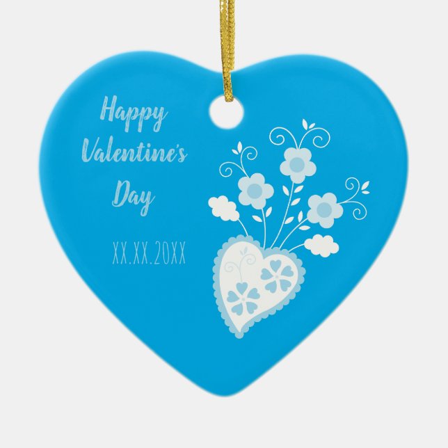 Blaues portugiesisches romantisches Herz Keramik Ornament (Vorne)