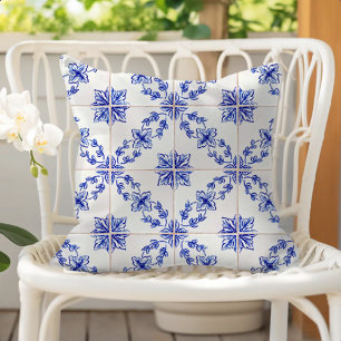 Blaues portugiesisches Vintage-Mosaikfliesenmuster Kissen