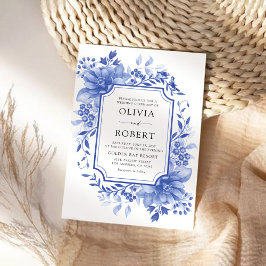 Blaues Porzellan Floral Chinoiserie Hochzeit Einladung