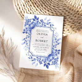 Blaues Porzellan Floral Chinoiserie Hochzeit Einladung