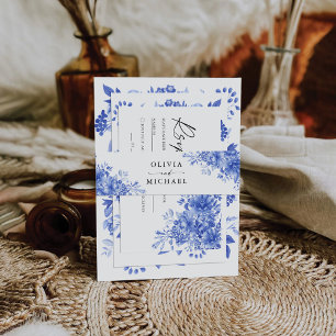 Blaues Porzellan Floral Chinoiserie Hochzeit Einladungsbanderole