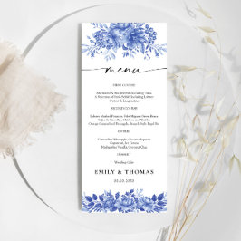 Blaues Porzellan Floral Chinoiserie Hochzeit Menükarte