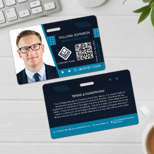 Blaues QR-Code-Foto-ID-Abzeichen   Mitarbeiter Unt Ausweis