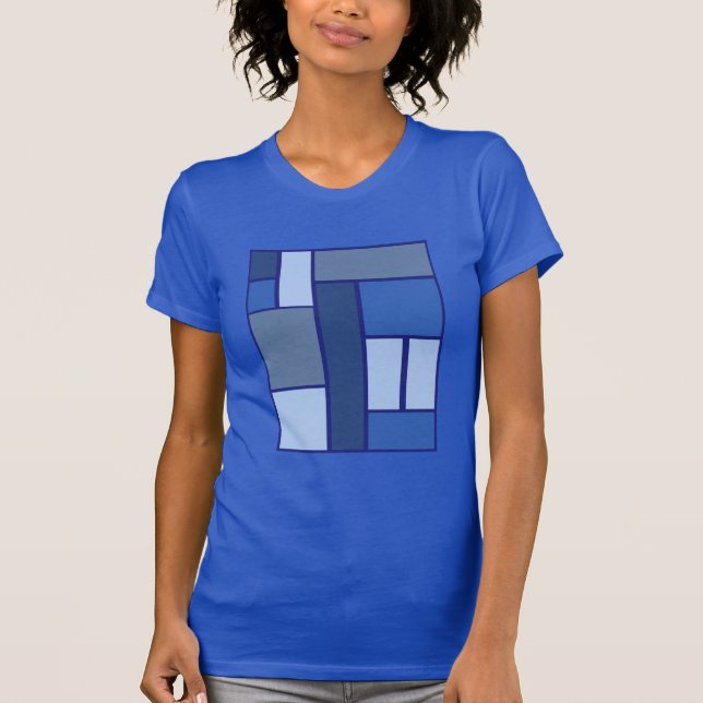 Blaues Quadrat Geometrisches Muster T-Shirt (Vorderseite)