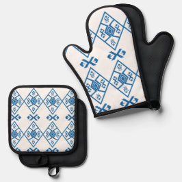 Blaues Quadrat mit Pfeil Ofenhandschuh & Topflappen-Set