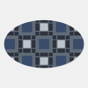 Blaues Quadrat-Muster Ovaler Aufkleber