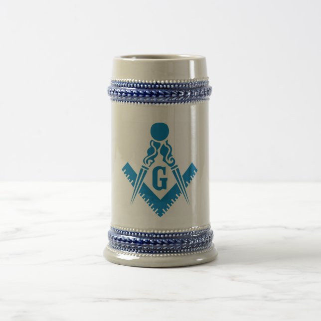 Blaues Quadrat und Kompass Stein Bierglas (Mittel)