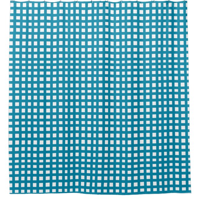 Blaues Quadratmaschengitter Duschvorhang (Vorderseite)