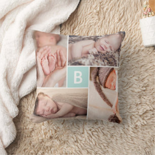 Blaues Quadratraster Kindername Initial Modern 4 F Kissen