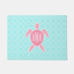 Blaues Quatrefoil + Rosa Fußmatte