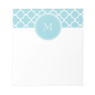 Blaues Quatrefolienmuster, Ihr Monogramm Notizblock