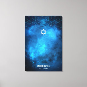Blaues Raum-Galaxie-Bar Mitzvah unterzeichnen Leinwanddruck