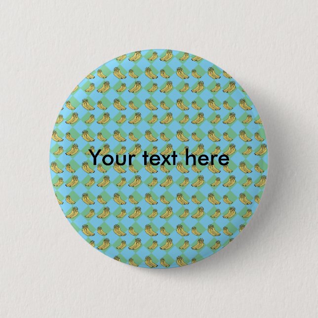 Blaues Rautenbananenmuster Button (Vorderseite)