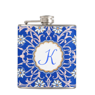 Blaues Rebe-Blumen-Monogramm Flaski Flachmann