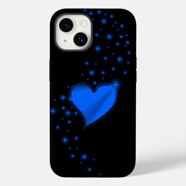 Blaues Regenbogenherz mit Sternen Case-Mate iPhone Hülle (Rückseite)