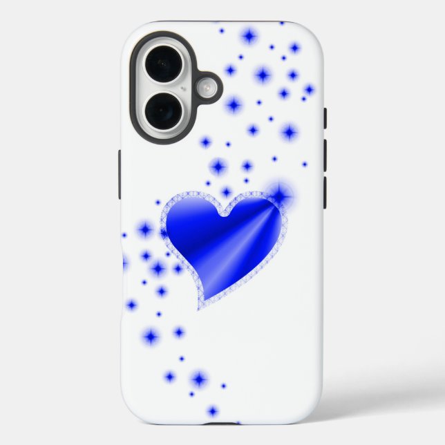 Blaues Regenbogenherz mit Sternen iPhone 16 Hülle (Rückseite)
