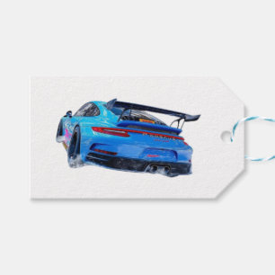 Blaues Rennauto Geschenkanhänger