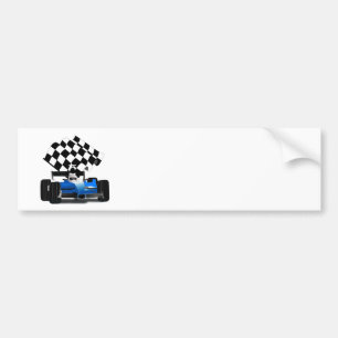Blaues Rennfahrzeug mit Checkflagge Autoaufkleber
