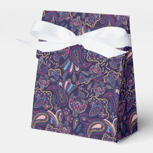 Blaues Retro-ethnisches Vintages Paisley-Blumenmus Geschenkschachtel