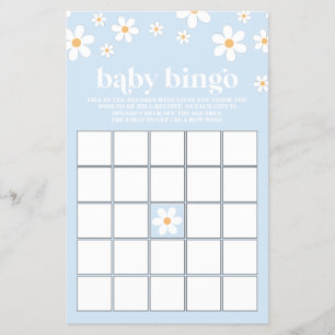 Blaues Retro-Gänseblümchen-Baby-Shower-Bingo Flyer