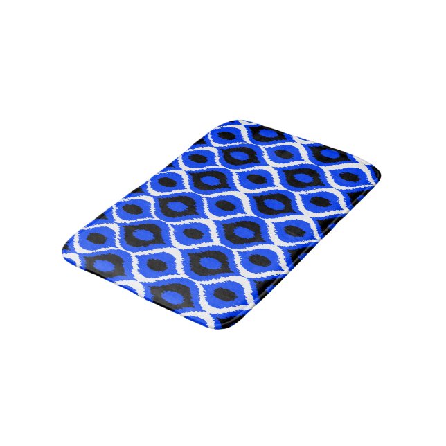 Blaues Retro Geometrisches Ikat Tribal Print Muste Badematte (Schrägansicht)