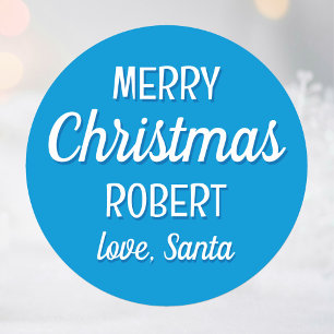 Blaues Retro-Liebe-Santa-Personalisiertes Weihnach Runder Aufkleber