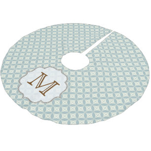 Blaues Retro Muster Monogram, anfänglicher Treppen Polyester Weihnachtsbaumdecke