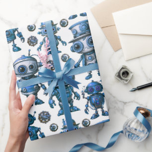 Blaues Robotermuster Geschenkpapier